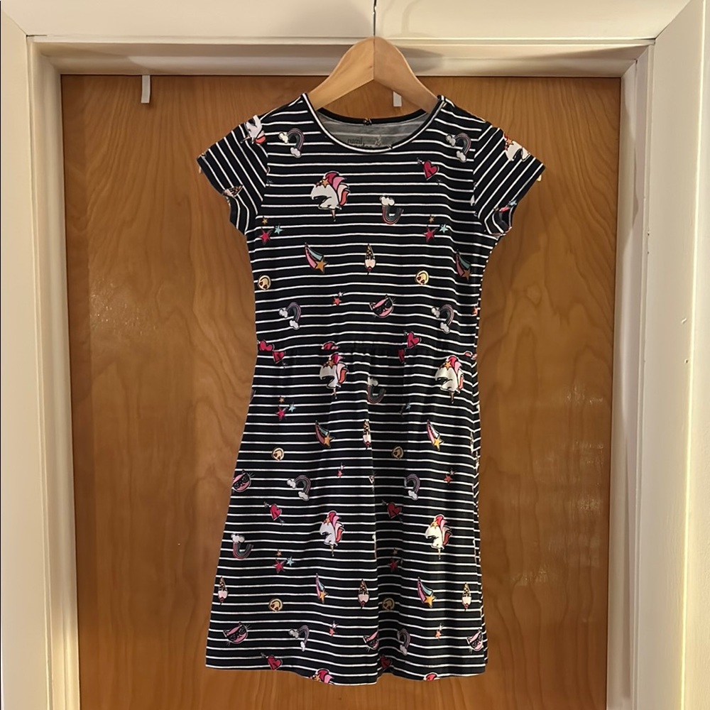 Striped Kids Dress with Unicorn Print